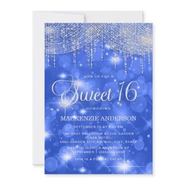 royal blue string lights sparkle sweet 16 invitation