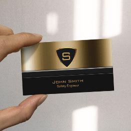 Small Royal Gold Shield Safety Engineer Business Invitations Front View