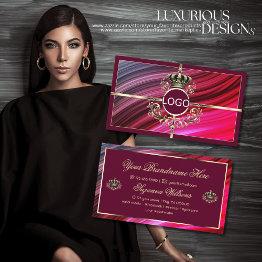 Small Royal Pink Burgundy Gold Crown With Logo Nobly Business Invitations Front View