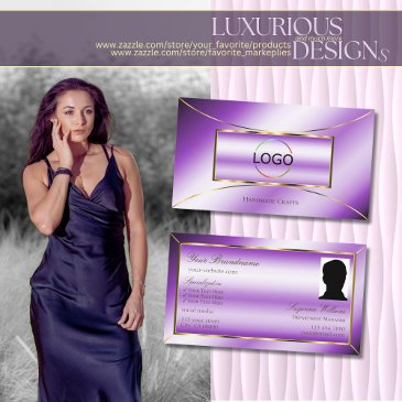 royal purple gold decor with logo and photo modern business invitations