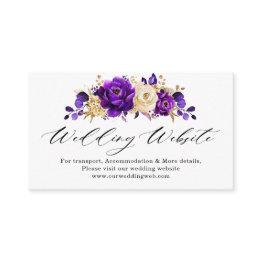 Small Royal Purple Violet Gold Floral Wedding Website Enclosure Invitations Front View