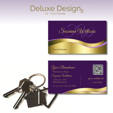 royal purple wavy gold decor with initials qr code business invitations