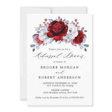 royal red white silver metallic rehearsal dinner invitation