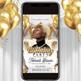 Small Royal White And Gold Birthday Party Flyer Invitation Front View