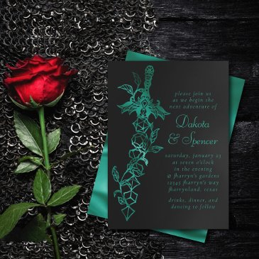 rpg sword | emerald fantasy tabletop gamer dice invitation