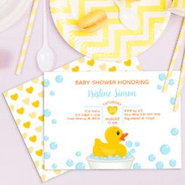 Small Rubber Duck Baby Shower Invitation – Bubble Bath T Front View