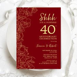 Small Ruby Red Gold Surprise 40th Anniversary Invitation Front View