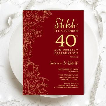 ruby red gold surprise 40th anniversary invitation