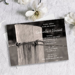 Small Rural Fence Post Country Ranch Wedding Invitation Front View