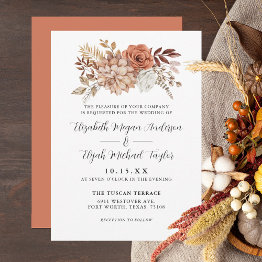 Small Rust Terracotta Fall Floral Wedding Invitation Front View