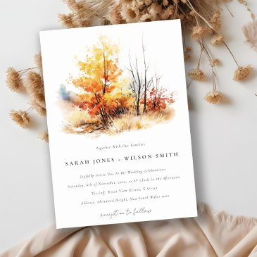 rust yellow autumn fall landscape plaid wedding invitation