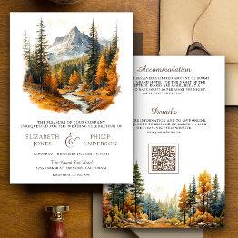 Small Rustic Autumn Fall Mountain Forest Qr Code Wedding Invitation Front View