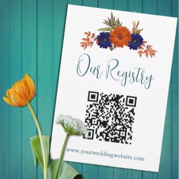 rustic autumn orange blue floral wedding registry enclosure invitations