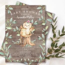 Small Rustic Baby Owl And Mom Baby Shower Invitation Front View