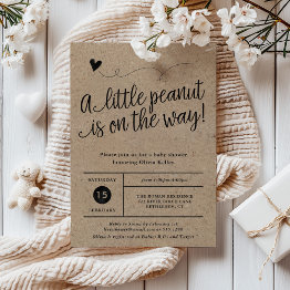Small Rustic Baby Shower, Little Peanut, Kraft Invitation Front View