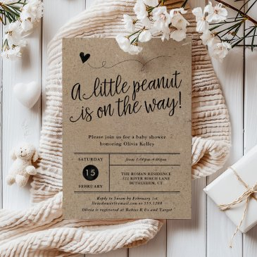 rustic baby shower, little peanut, kraft invitation