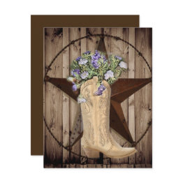 Small Rustic Barn Wood Wildflower Cowboy Western Star Invitation Front View
