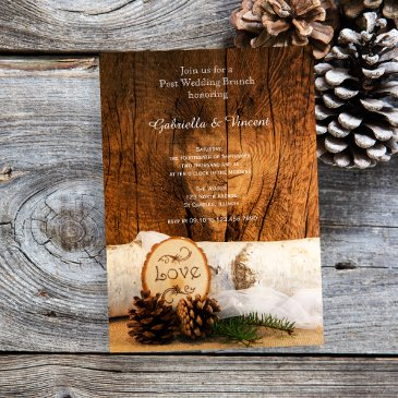 rustic birch tree barn wood post wedding brunch invitation