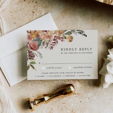 rustic bloom watercolor floral wedding meal choice rsvp invitations