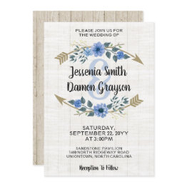 Small Rustic Boho Arrows & Floral Wedding Invitation Front View