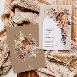Small Rustic Boho Fall Garden Floral Wedding Invitation Front View