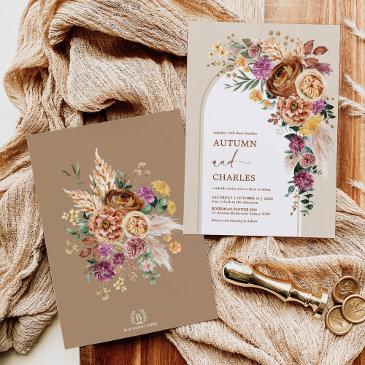 rustic boho fall garden floral wedding invitation