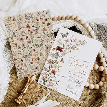 rustic boho floral butterflies bridal shower invitation