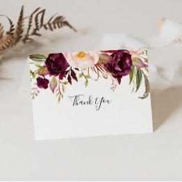 Small Rustic Boho Floral Folded Wedding Thank You Invitations Front View
