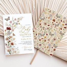 Small Rustic Boho Wildflower Garden Baby Shower Invitation Front View