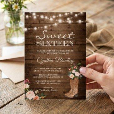rustic boots cowgirl sweet sixteen 16 invitation