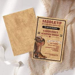 Small Rustic Boots Western Cowboy Graduation Invitation Front View