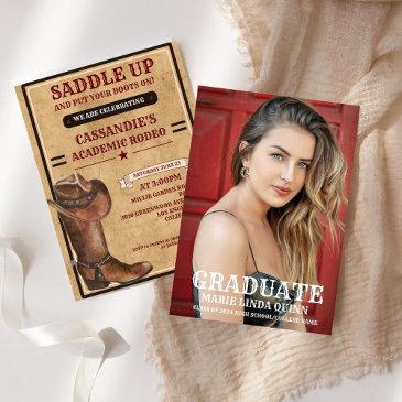 rustic boots western cowboy graduation invitation