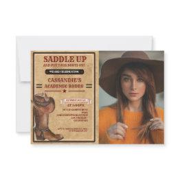 Small Rustic Boots Western Cowboy Graduation Invitation Front View