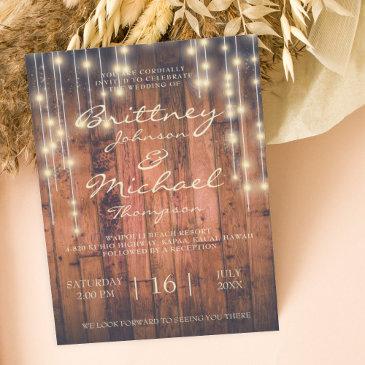 rustic brown wood & lights | wedding invitation
