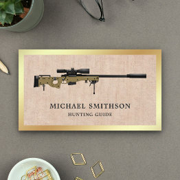 Small Rustic Burlap Sniper Rifle Gun Shop Gunsmith Business Invitations Front View