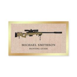 Small Rustic Burlap Sniper Rifle Gun Shop Gunsmith Business Invitations Front View