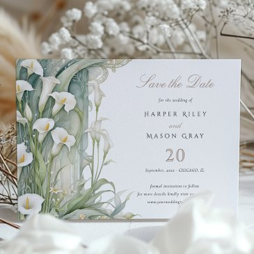 rustic calla lily save the date wedding invitation
