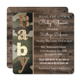 Small Rustic Camouflage Baby Shower Invitation Front View