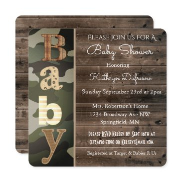rustic camouflage baby shower invitation