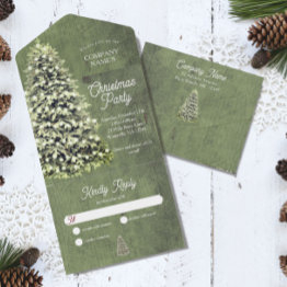 Small Rustic Christmas Tree Company Party Holiday Green All In One Invitation Front View