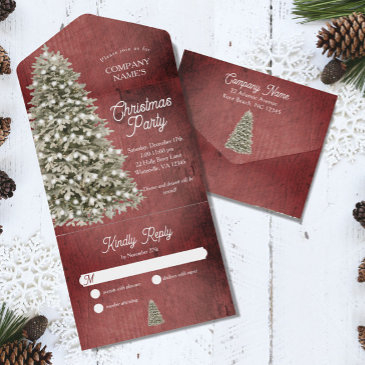 rustic christmas tree company party holiday red all in one invitation