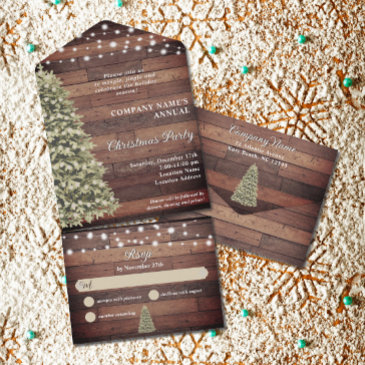 rustic christmas tree string lights company party all in one invitation