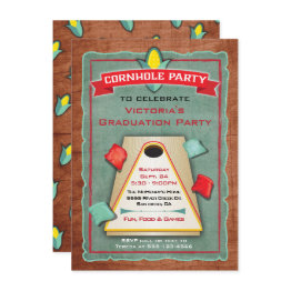 Small Rustic Cornhole Bean Bag Toss Party Invitation Front View