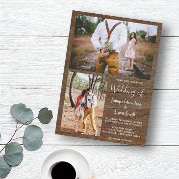 rustic country barn wood photo collage wedding invitation