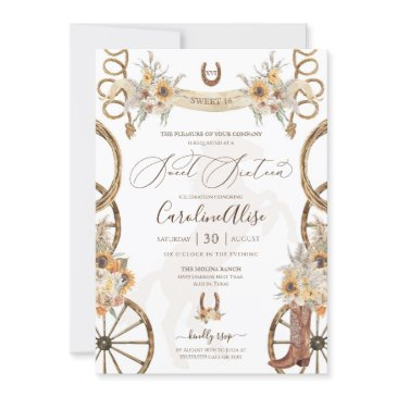rustic country western sunflower boho sweet 16 invitation