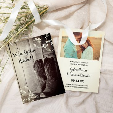 rustic cowboy boots western wedding save the date invitation