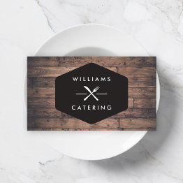 Small Rustic Crossed Fork Knife Logo Distressed Wood I Business Invitations Front View