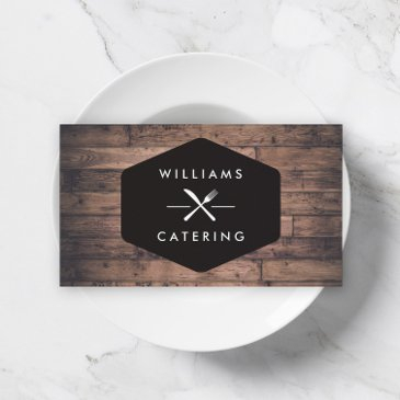 rustic crossed fork knife logo distressed wood i business invitations