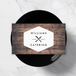 Small Rustic Crossed Fork Knife Logo Distressed Wood Ii Business Invitations Front View
