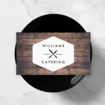 rustic crossed fork knife logo distressed wood ii business invitations